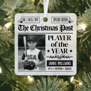 Benutzerdefiniertes Baseball-Weihnachtszeitungsfot Ornament Aus Metall