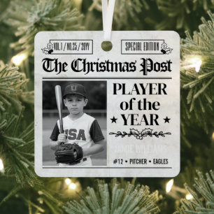 Benutzerdefiniertes Baseball-Weihnachtszeitungsfot Ornament Aus Metall