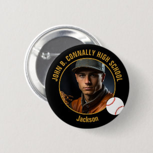 Benutzerdefiniertes Baseballspieler-Foto Schwarz G Button