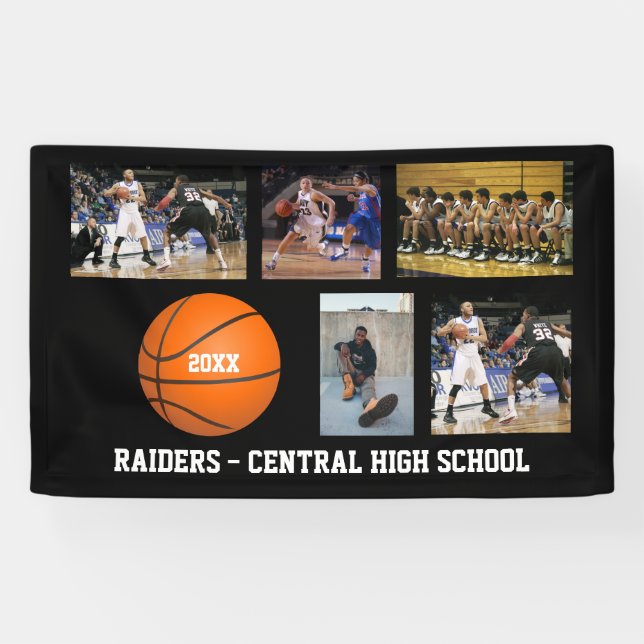 Benutzerdefiniertes Basketball-Foto Teamname Jahr Banner (Horizontal)