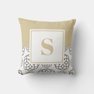 Benutzerdefiniertes Beige Grau Muster Monogramm Kissen