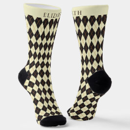 Benutzerdefiniertes, blassgelbes Schwarzes Raute M Socken