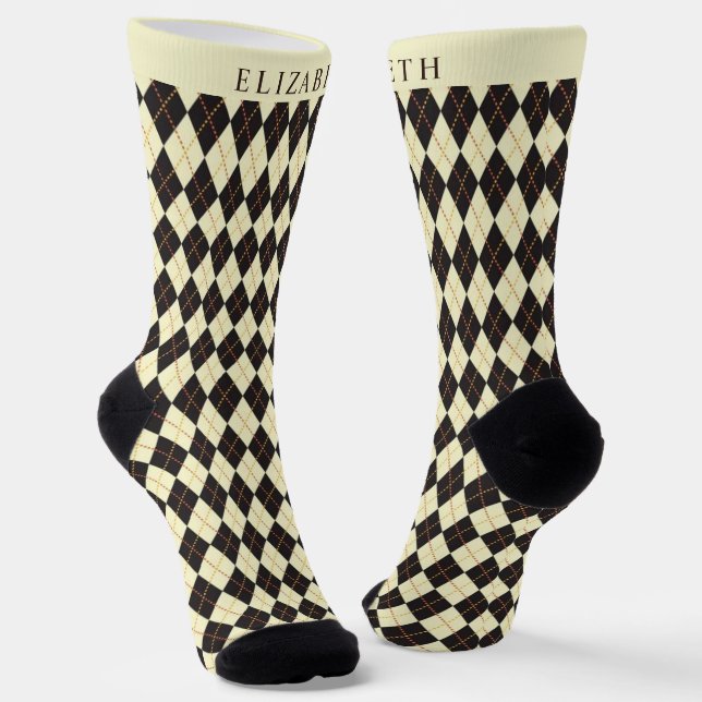 Benutzerdefiniertes, blassgelbes Schwarzes Raute M Socken (Gewinkelt)