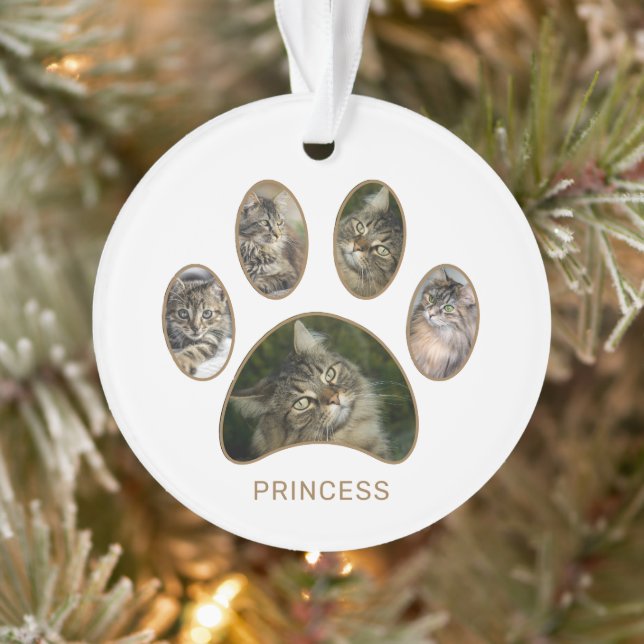 Benutzerdefiniertes Blatt Katzen Name Jahr FotoCol Ornament (Baum)