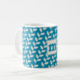 Benutzerdefiniertes Blau 70er Retro-Blattmuster-Mo Kaffeetasse