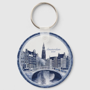 Benutzerdefiniertes Blau Delft Amsterdam Souvenir Schlüsselanhänger