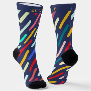 Benutzerdefiniertes Blau Grün Rot Gelb Geometrisch Socken