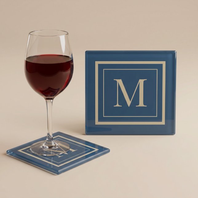 Benutzerdefiniertes Blau & Vanille-Monogramm mit R Glasuntersetzer (Von Creator hochgeladen)