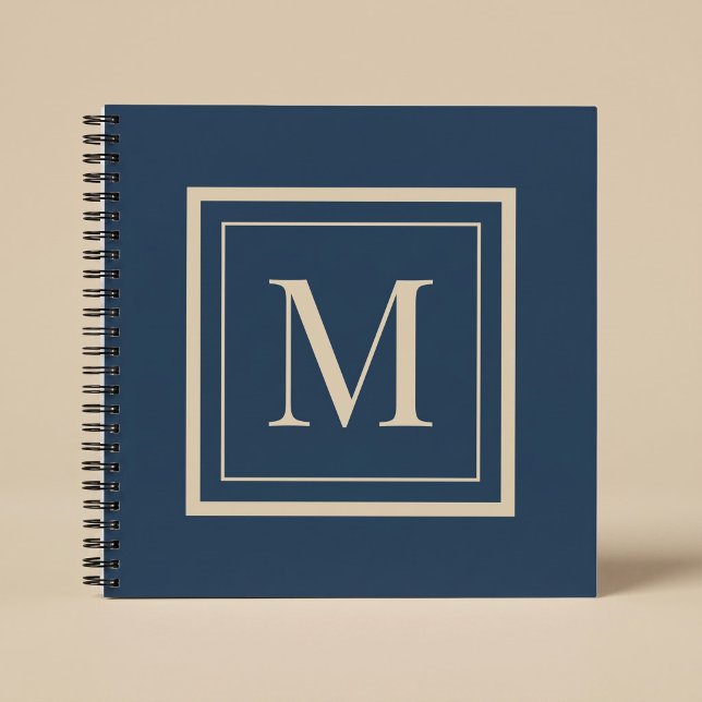 Benutzerdefiniertes Blau & Vanille-Rahmen-Monogram Notizbuch (Von Creator hochgeladen)