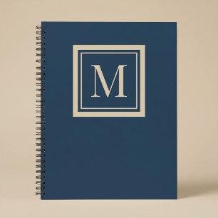 Benutzerdefiniertes Blau & Vanille-Rahmen-Monogram Notizbuch