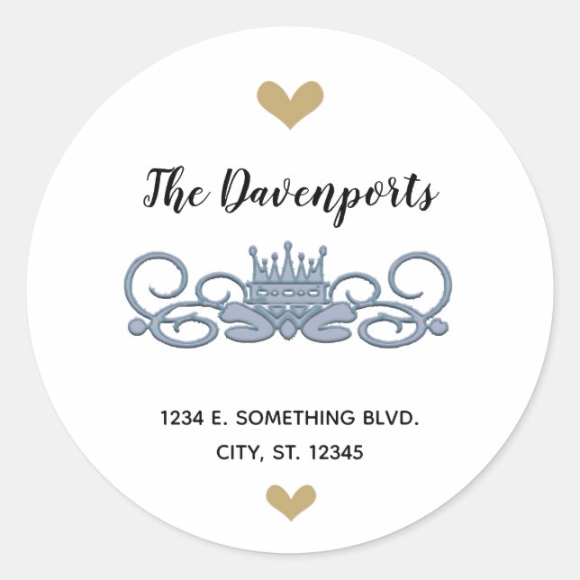 Benutzerdefiniertes blaues Crown-Design Runder Aufkleber (Vorderseite)