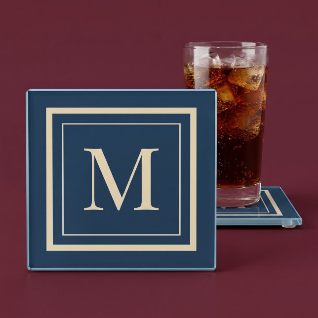 Benutzerdefiniertes blaues und Vanille-Monogramm m Glasuntersetzer (Von Creator hochgeladen)