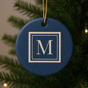 Benutzerdefiniertes blaues und Vanille-Monogramm m Keramik Ornament