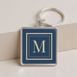 Benutzerdefiniertes blaues und Vanille-Monogramm m Schlüsselanhänger