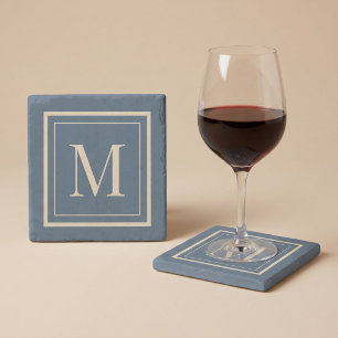 Benutzerdefiniertes blaues und Vanille-Monogramm m Steinuntersetzer