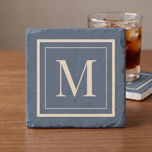 Benutzerdefiniertes blaues und Vanille-Monogramm m Steinuntersetzer