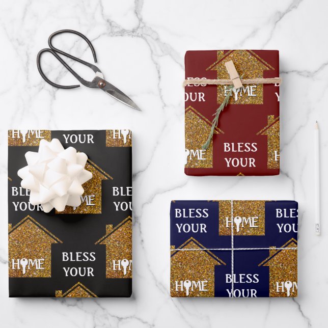 Benutzerdefiniertes BLESS IHRES ZUHAUSE-Real-Anwes Geschenkpapier Set (Vorderseite)