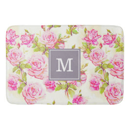Benutzerdefiniertes Blumenmuster Alte Rose Monogra Badematte