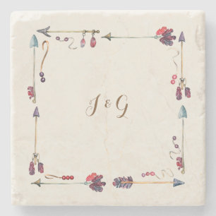 Benutzerdefiniertes Boho-Monogramm-Geschenk für Pa Steinuntersetzer