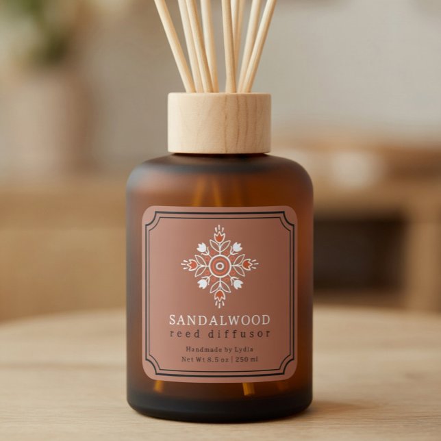 Benutzerdefiniertes Boho Sandelholz Reed Diffusor  Quadratischer Aufkleber (Von Creator hochgeladen)