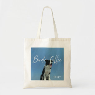 Benutzerdefiniertes Border Collie-Foto Retro Blau- Tragetasche
