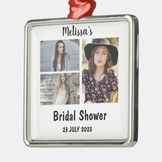Benutzerdefiniertes Brautparty 3 FotoCollage Ornament Aus Metall (Links)