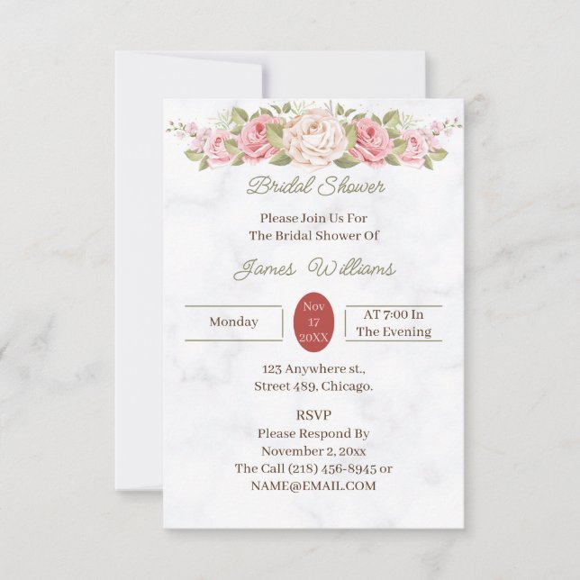 Benutzerdefiniertes Brautparty für Elegante Rose B Einladung (Vorderseite)