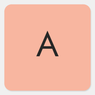 Benutzerdefiniertes Buchstabenmonogramm Pfirsich Quadratischer Aufkleber
