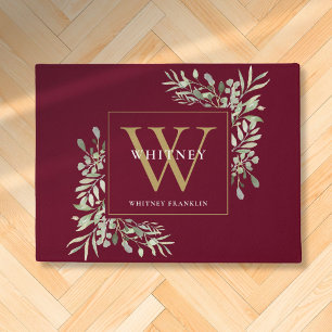 Benutzerdefiniertes Burgund und Gold Monogramm Grü Fußmatte