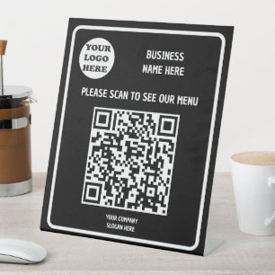Benutzerdefiniertes Business Modern Black QR Code Sockelschild