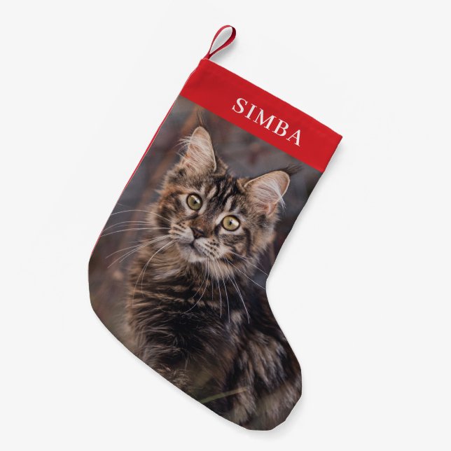 Benutzerdefiniertes Cat Foto Personalisiert Pet Kleiner Weihnachtsstrumpf (Vorderansicht (hängend))