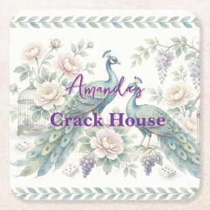 Benutzerdefiniertes Chic Chinoiserie Pfau Mahjong Rechteckiger Pappuntersetzer