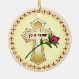 Benutzerdefiniertes christliches Kreuz Rose Keramik Ornament