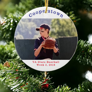 Benutzerdefiniertes Cooperstown-Baseball-Foto, Woc Keramik Ornament