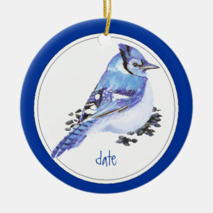Benutzerdefiniertes Datum Blue Jay Bird Animal Keramik Ornament