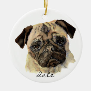 Benutzerdefiniertes Datum, Mops, Haustier, Hund, T Keramik Ornament