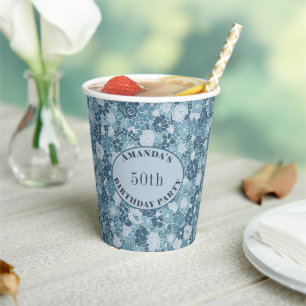 Benutzerdefiniertes Ditsy-Blumenmuster Grau Blau Pappbecher