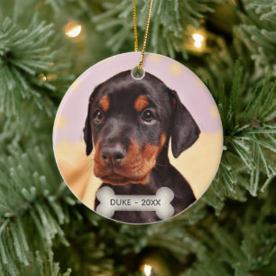 Benutzerdefiniertes Dobermann-Welpen-Hund-Foto Keramik Ornament