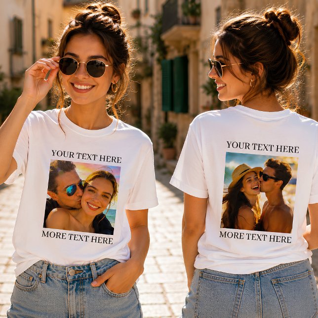 Benutzerdefiniertes doppelseitiges Foto und Text T-Shirt (Von Creator hochgeladen)
