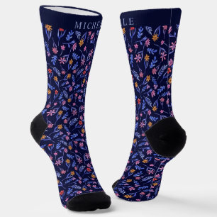 Benutzerdefiniertes, dunkelblaues Blumenmuster, ro Socken