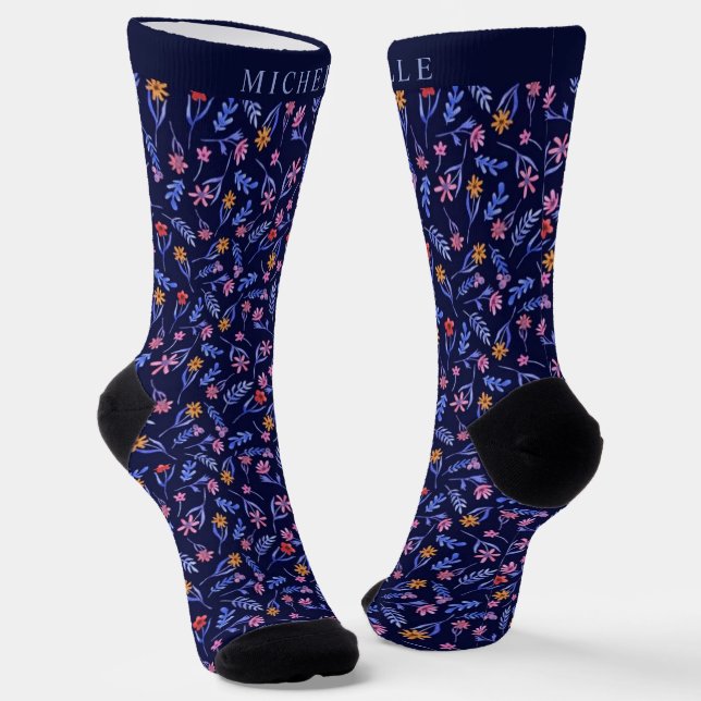 Benutzerdefiniertes, dunkelblaues Blumenmuster, ro Socken (Gewinkelt)