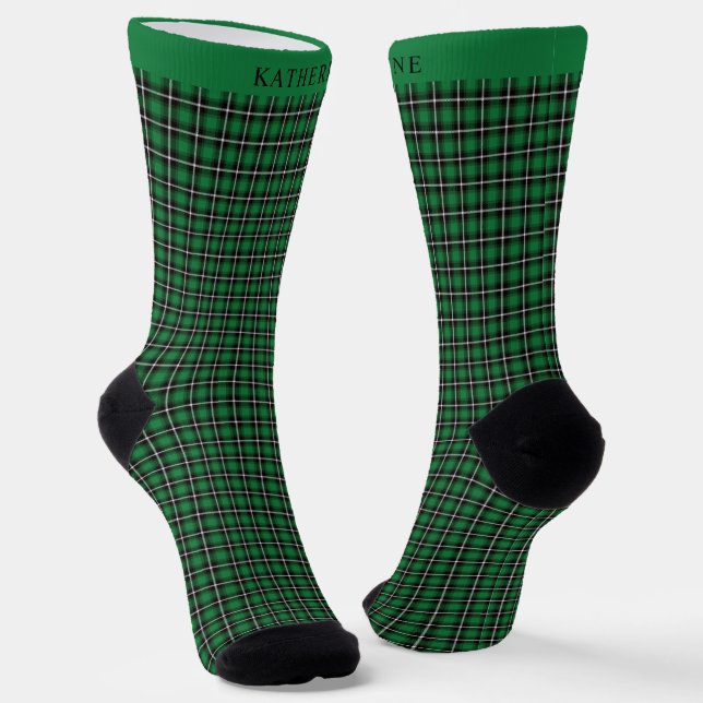 Benutzerdefiniertes dunkelgrün-schwarzes Karomuste Socken (Gewinkelt)