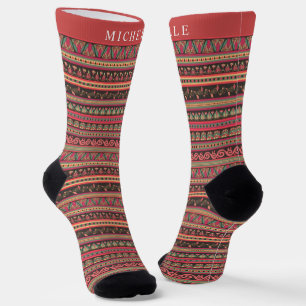 Benutzerdefiniertes, dunkelrosa braunes Azteenmust Socken