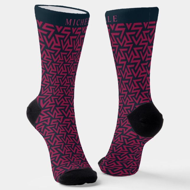 Benutzerdefiniertes dunkelrosa Lila schwarzes geom Socken (Gewinkelt)
