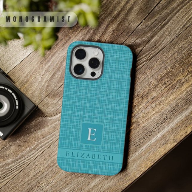Benutzerdefiniertes, dunkles, Aquamarin blaues, gr iPhone 15 Pro Max Hülle (Custom Light Dark Teal Blue Green Checkered Patter iPhone Case)