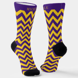 Benutzerdefiniertes dunkles Lila Blau Gelb Chevron Socken
