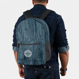 Benutzerdefiniertes dunkles Teal Blau Holzmaserung Bedruckter Rucksack