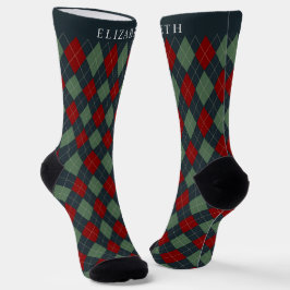 Benutzerdefiniertes Dunkles Teal Grün Rot Argyle-M Socken
