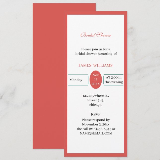 Benutzerdefiniertes einfaches Rotes Brautparty Einladung (Vorne/Hinten)