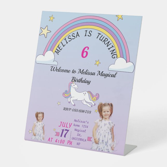 Benutzerdefiniertes Einhorn-Geburtstagsschild für  Sockelschild (Vorderseite)